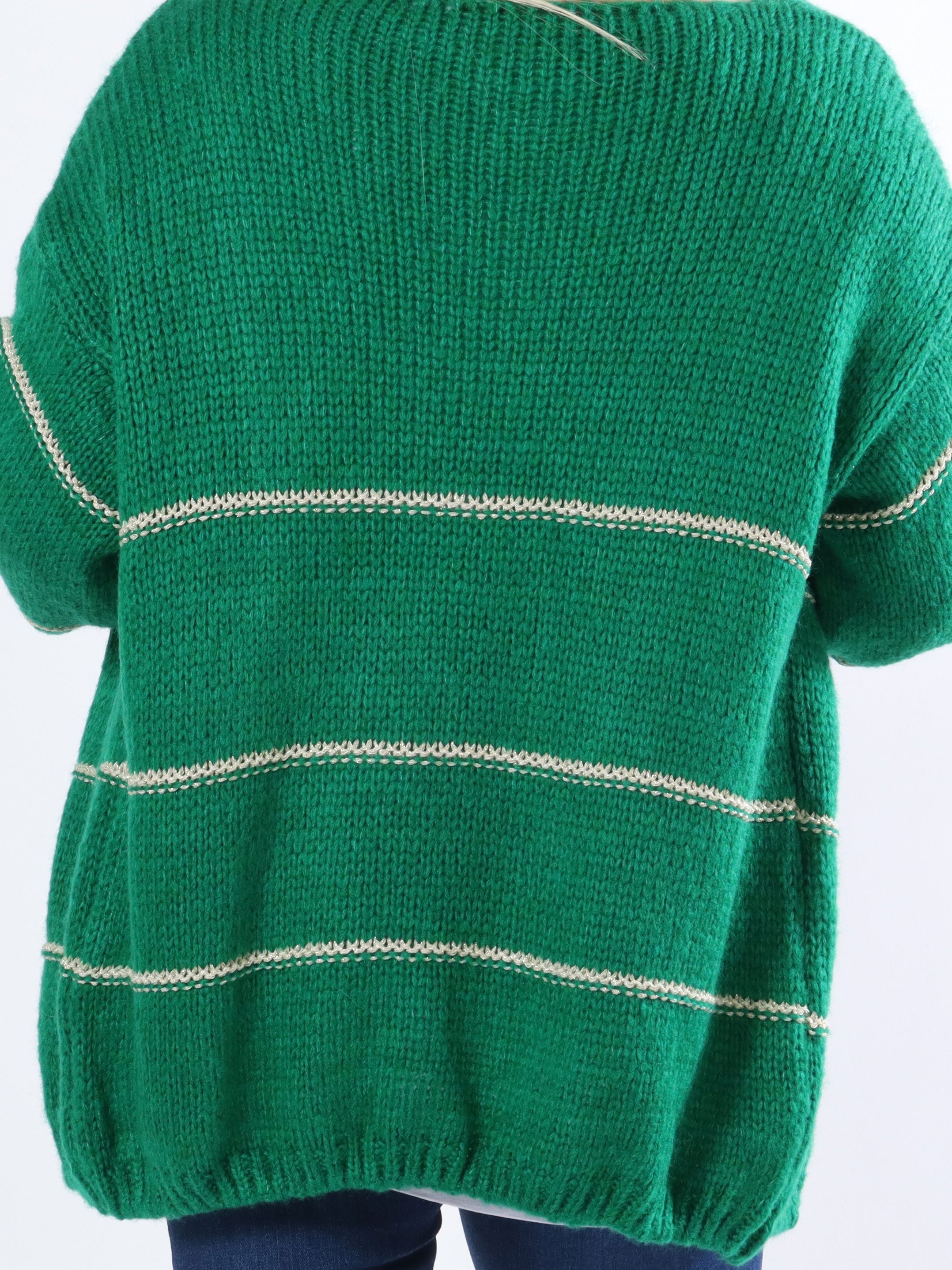 Yanira - Stickad plus size kofta med guldfärgade ränder